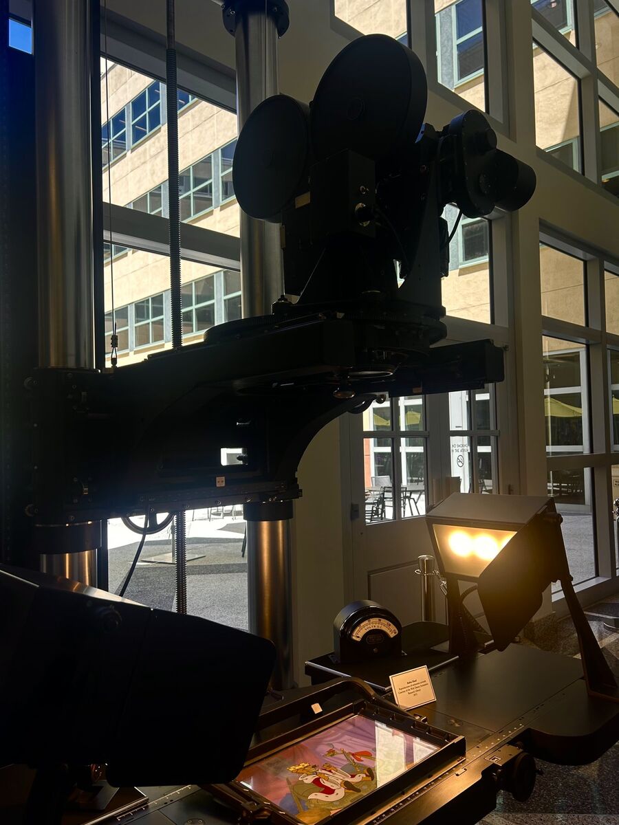 Historic animation camera stand on display