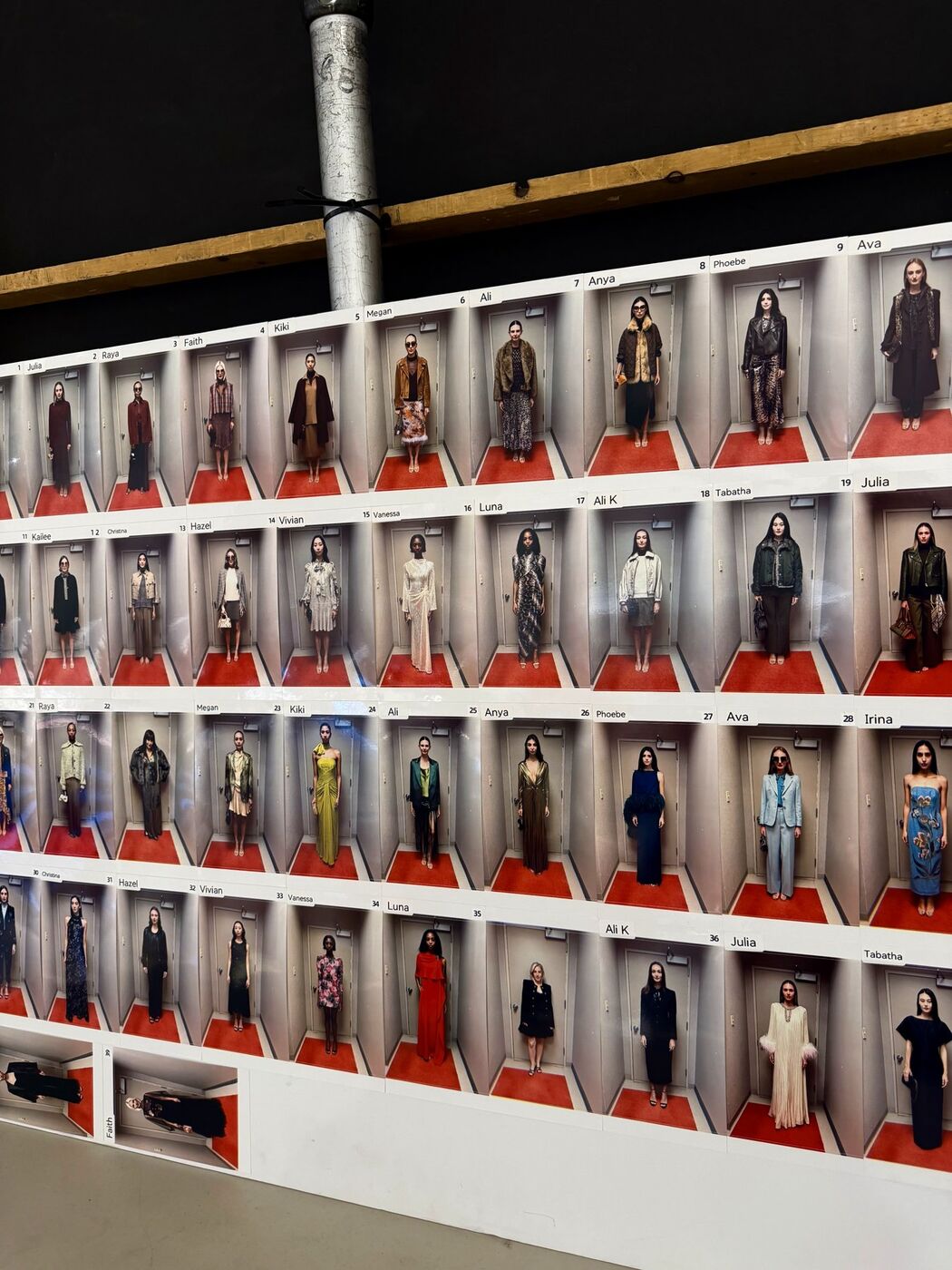 Look board with a photo of every model in her assigned outfits